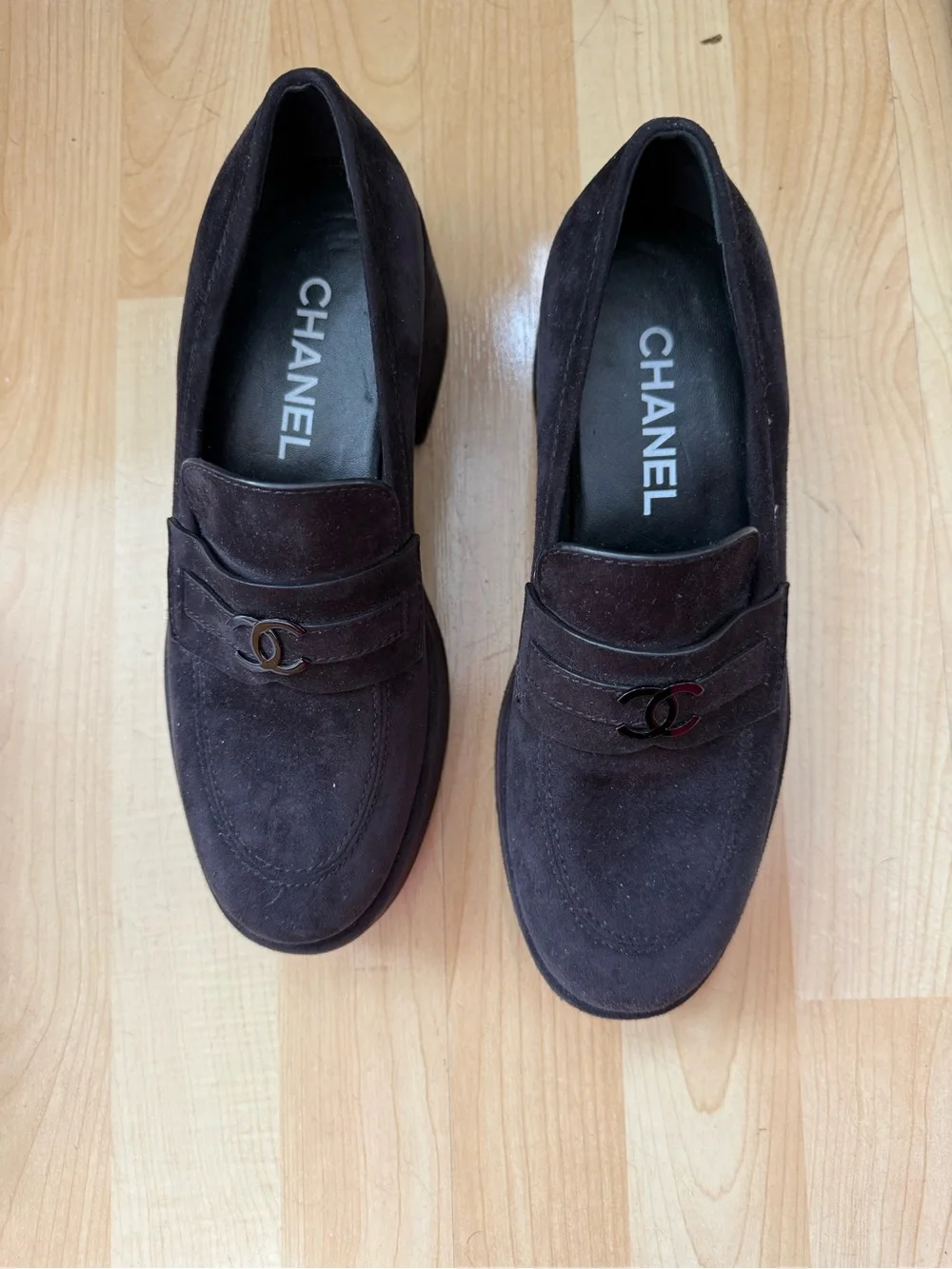 CHANEL Men’s Suede Loafers in Dark Brown with CC Hardware